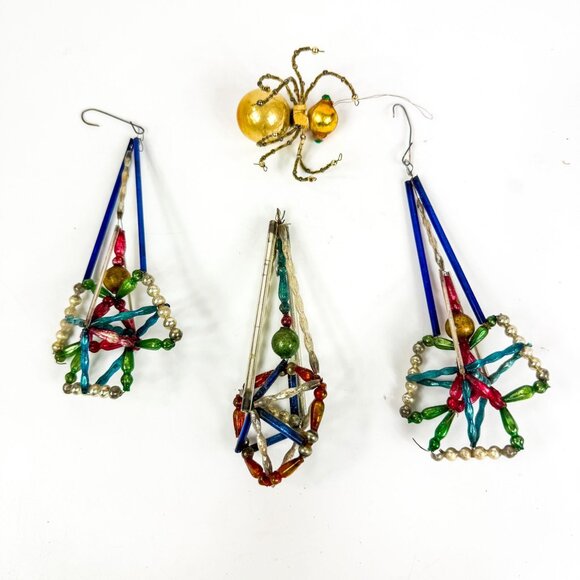 Vintage Mercury Glass Beads Wired Christmas Tree Ornaments Set Of 4 - Picture 3 of 6